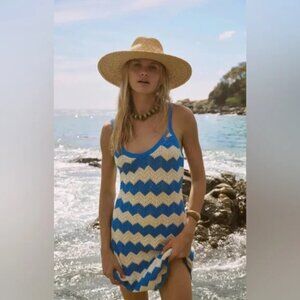 Z Supply Blue Wave Allure Knit Stripe Crochet Mini Dress Size M EUC